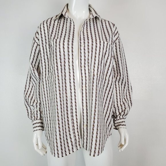 Vintage 90's Row One White Floral Oversized Button-Up Shirt - Picture 3 of 10